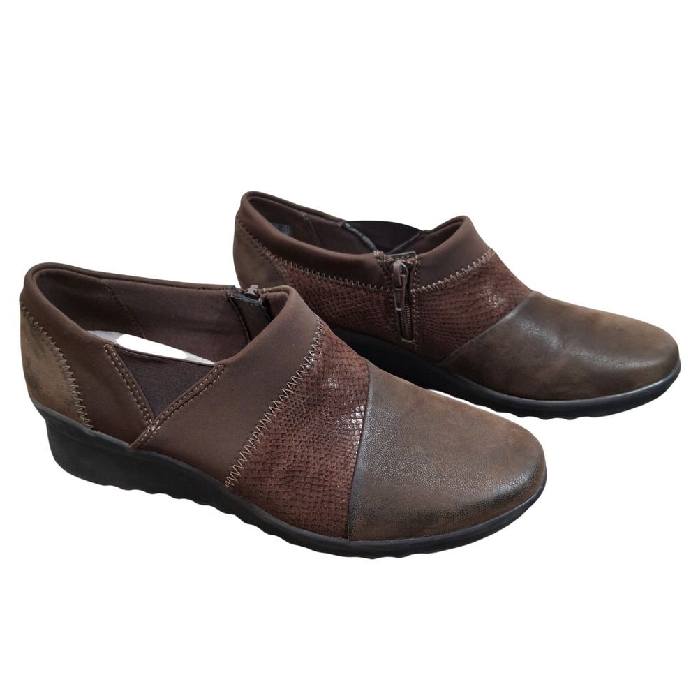 Clarks Cloudsteppers Sillian Tino Brown Ankle Boots Women's 8.5 M Side Zip Wedge